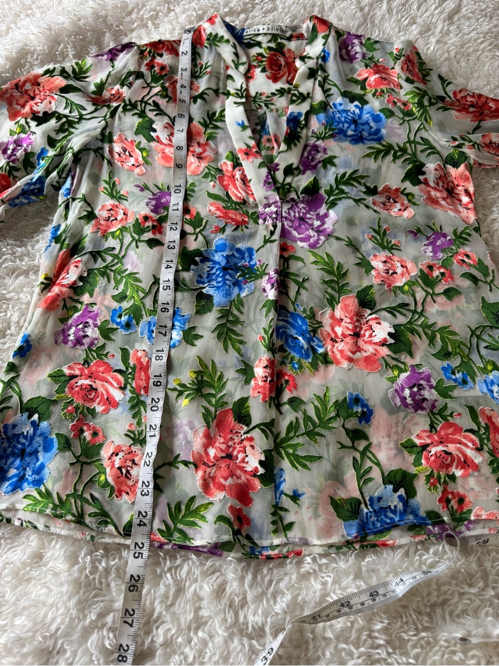 Alice + Olivia Sheila Blouson Sleeve Top Multicolor Floral Silk Blend Size XS - Picture 5 of 8